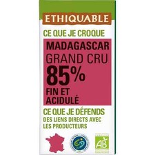 lot 3 Tablette De Chocolat Noir 85% Cacao Madagascar Bio ETHIQUABLE 100 gr