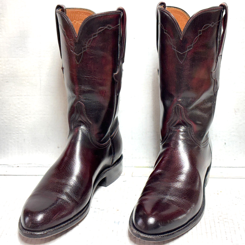 Lucchese Ropers Mens 8 B Black Cherry Handmade USA L7010 R Shadow Goat EXC+