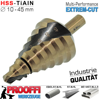 HSS TiALN Stufenbohrer Ø 10 - 45mm Spiral Schäl Fräser Kegel Konus Bohrer Senker