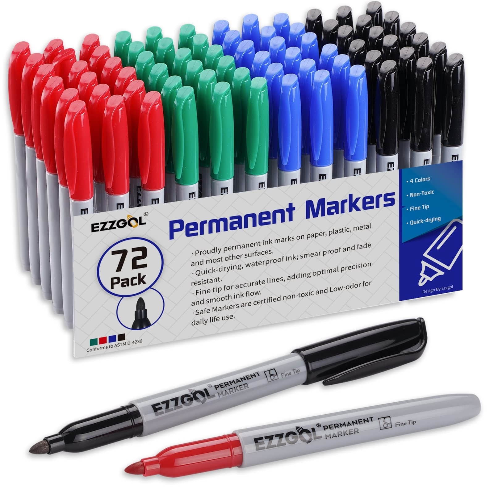 Permanent Markers Bulk, Permanent Marker Bulk Pack of 72, 4 Assorted Colors, ...-image