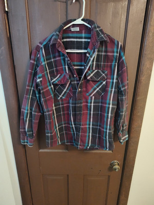 VTG 70s FIVE BROTHER Flannel Men's L Red Plaid Made in USA Union Made Large 