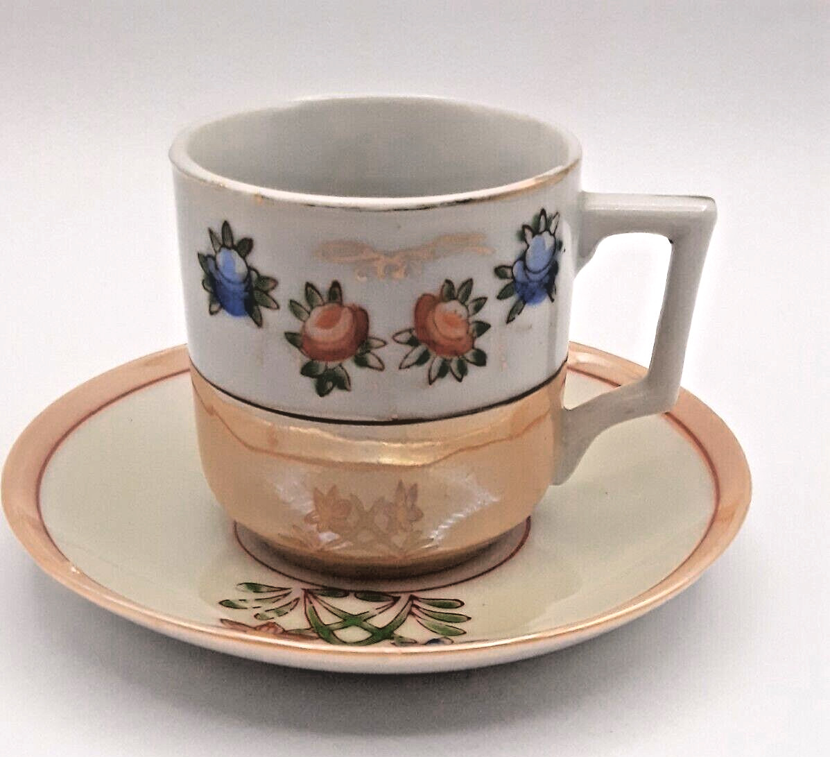 Occupied Japan Tea Cup Saucer 1945–1952 Hand Painted Floral Gold Trim