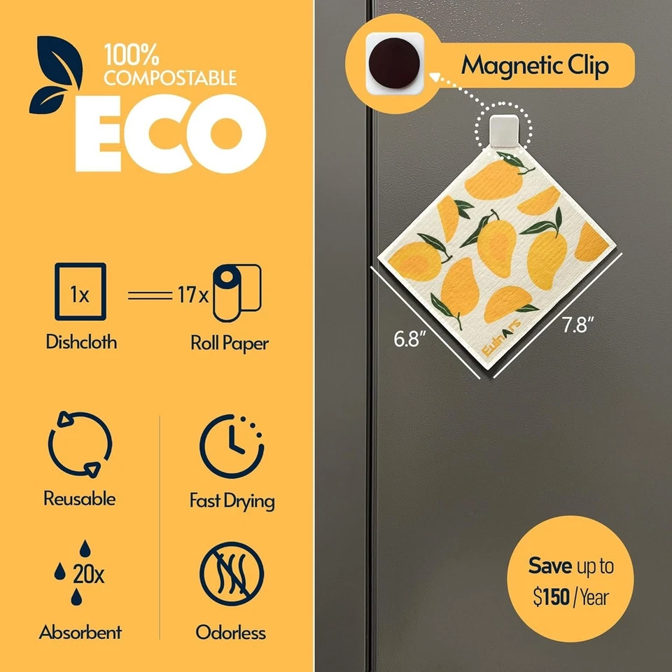 Swedish Dishcloths for Kitchen, 8 Pack Reusable Paper Towels with Clips, Non-... - Image 3 of 4