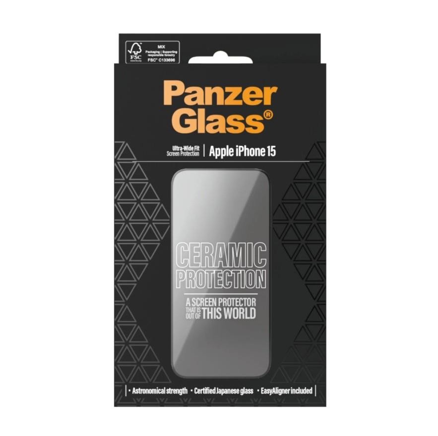 PanzerGlass iPhone 15 Ceramic Screen Protector Ultra-Wide Fit  + EasyAligner