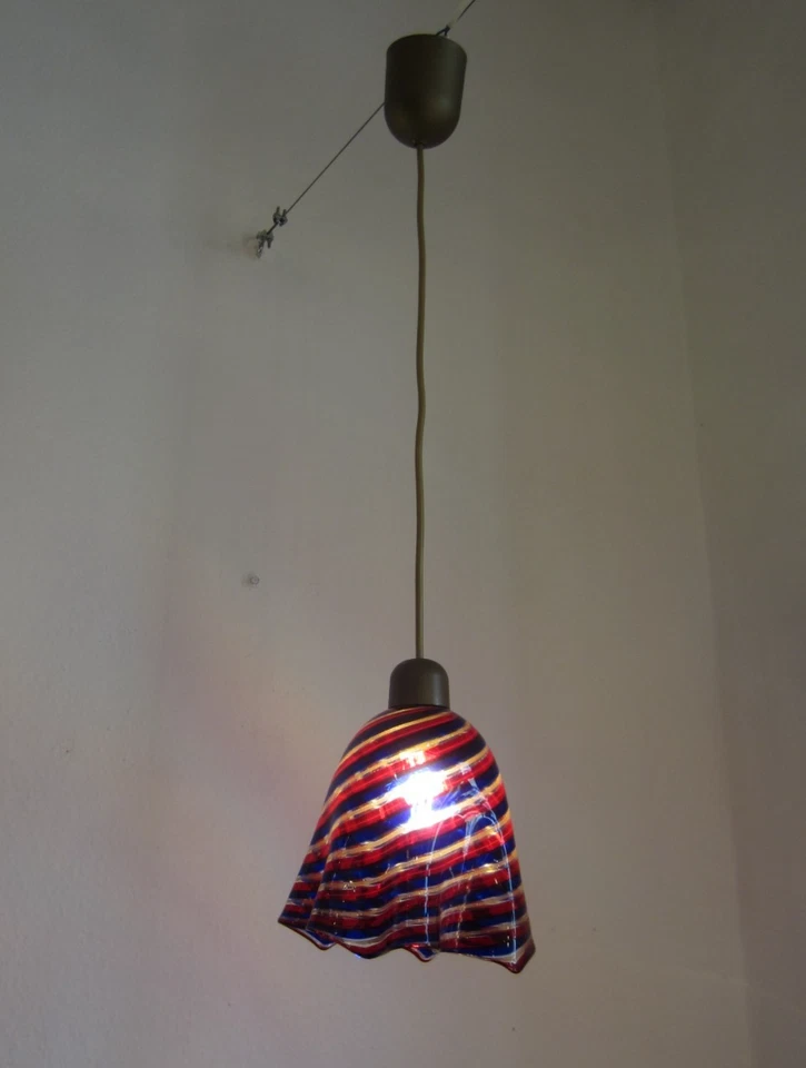 Zauberhafte Murano filigrana Fazzoletto Lampe Deckenlampe blau rot silber - Bild 2 von 4