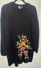 ASOS Shift Dress Womens Sz 6 Black Boho Embroidered Floral Casual Cottage Core