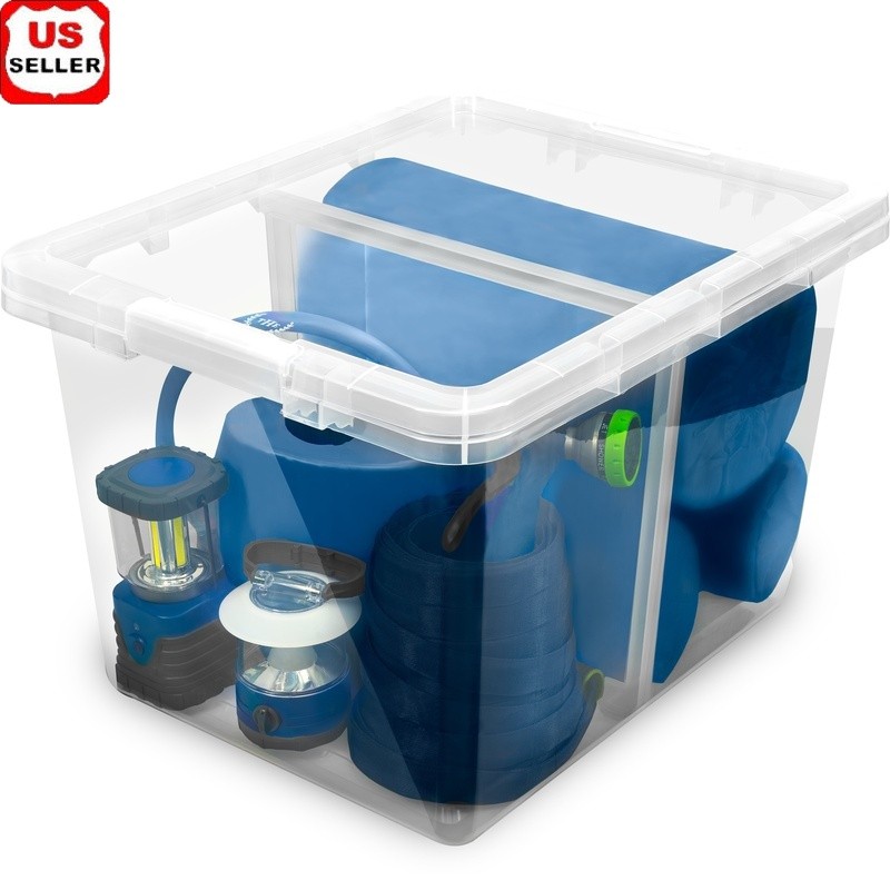 70qt Clear Stackable Storage Bin with Divider for Home Organization