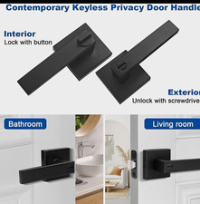 Keyless Privacy Matte Black Square Door Lever Handle Set w/ Latch Strike