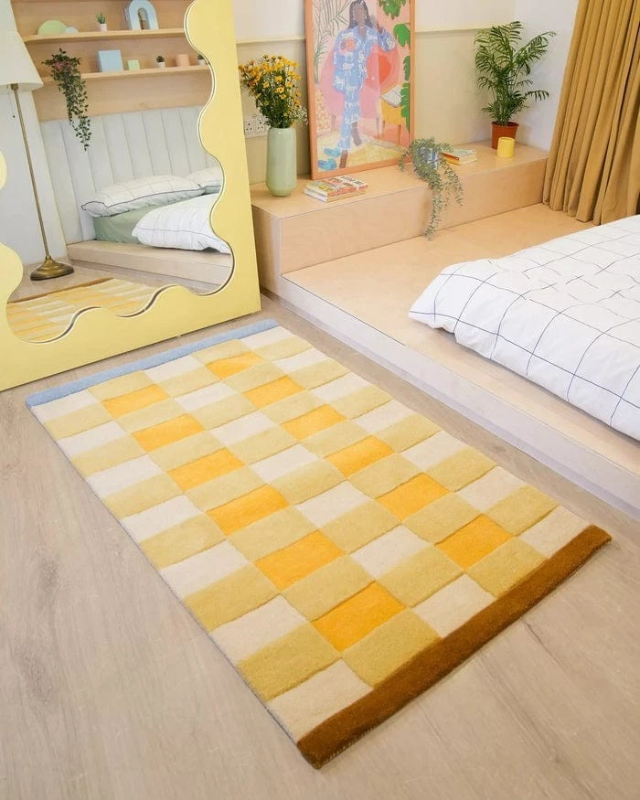 Alfombra de lana suave acolchada a mano - Alfombra abstracta moderna para sala de estar Foto 3 de 4