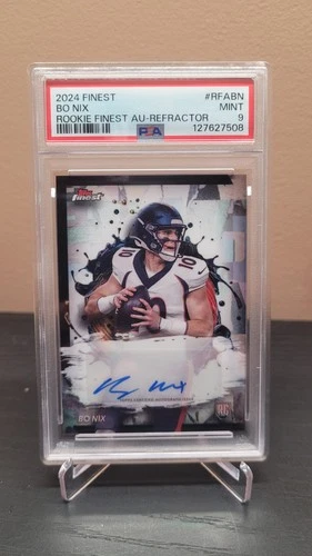2024 Topps Finest Refractor Bo Nix RC Finest Roojue Auto #RFABN PSA 9 Broncos