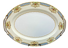 Vintage HUGE Noritake Chevonia Platter, Occupied Japan Blue/Tan 16" x 12"