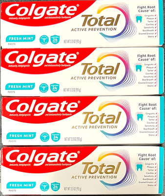 4 Pack Colgate Total Active Prevention Toothpaste Fresh Mint Paste 3.3 OZ 4/2027