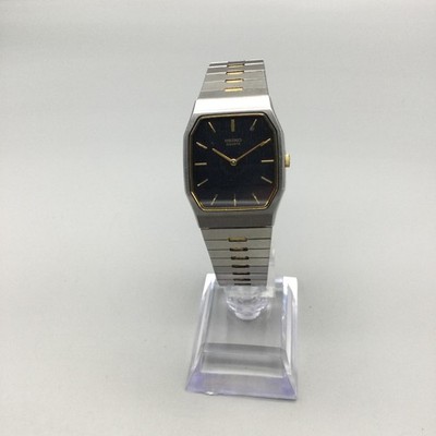 Vintage Seiko Mens Watch 28mm Black Dial Two Tone 7430-508 NOT