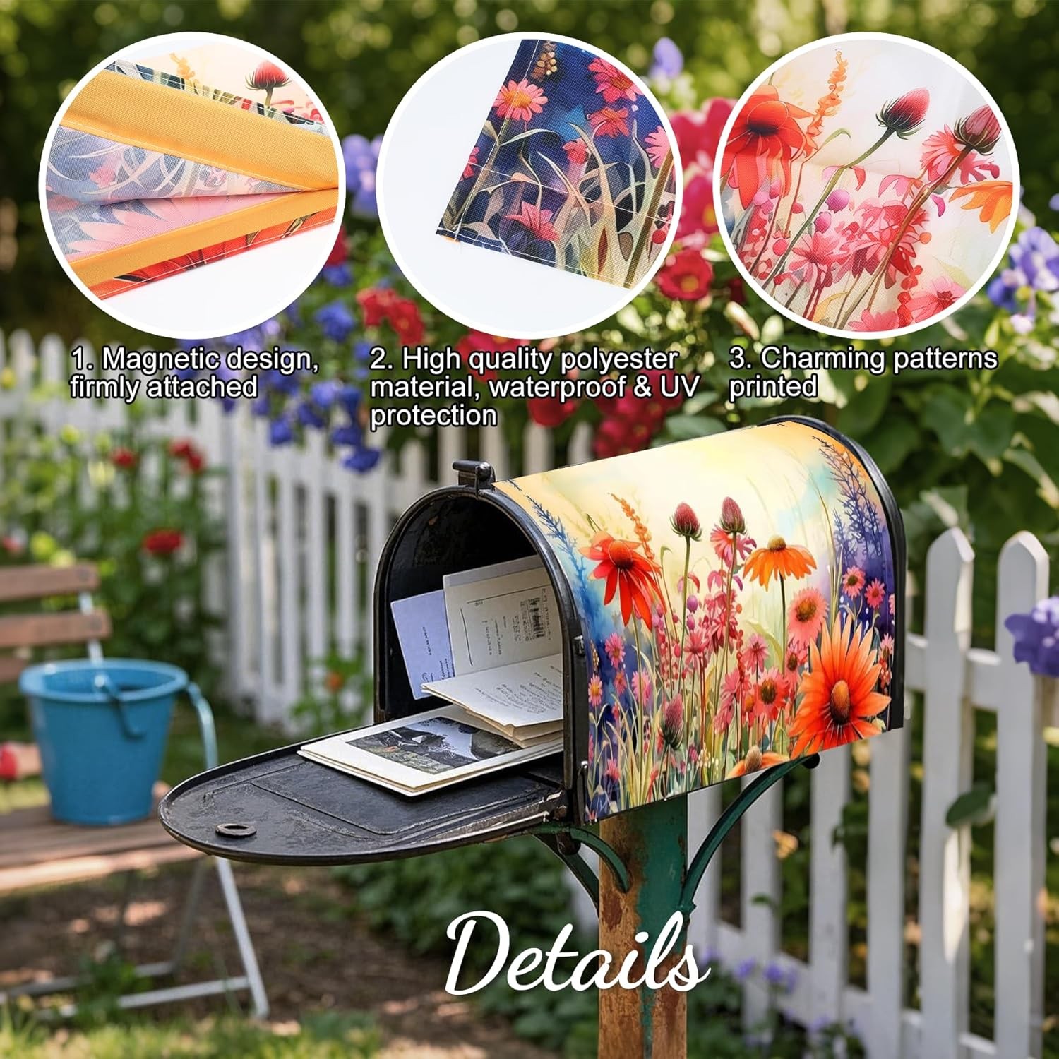 Mailbox Covers Magnetic Standard Size, Printed Floral Magnetic Cover for Postbox