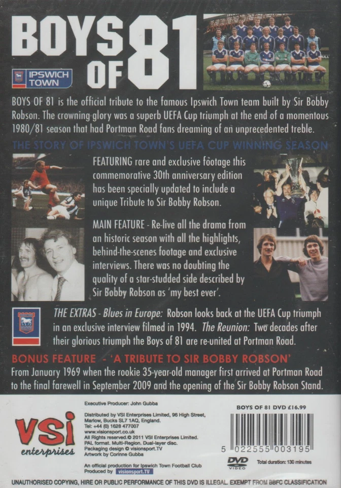 DVD - IPSWICH TOWN: BOYS OF 81 / 30TH ANNIVERSARY EDITION - BRAND NEW! - Image 2 of 2