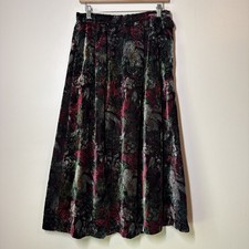 Vintage Crushed Velvet Whimsigoth Midi Skirt Dark Floral Fairy Size 8 Steampunk