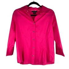 Attention Hot Pink Classic Modern Travel Long Sleeve Button Down Top Size Large