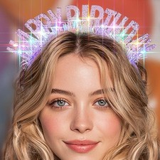 Light Up Headband Pink Happy Crown Glitter Glow Birthdays Hair for