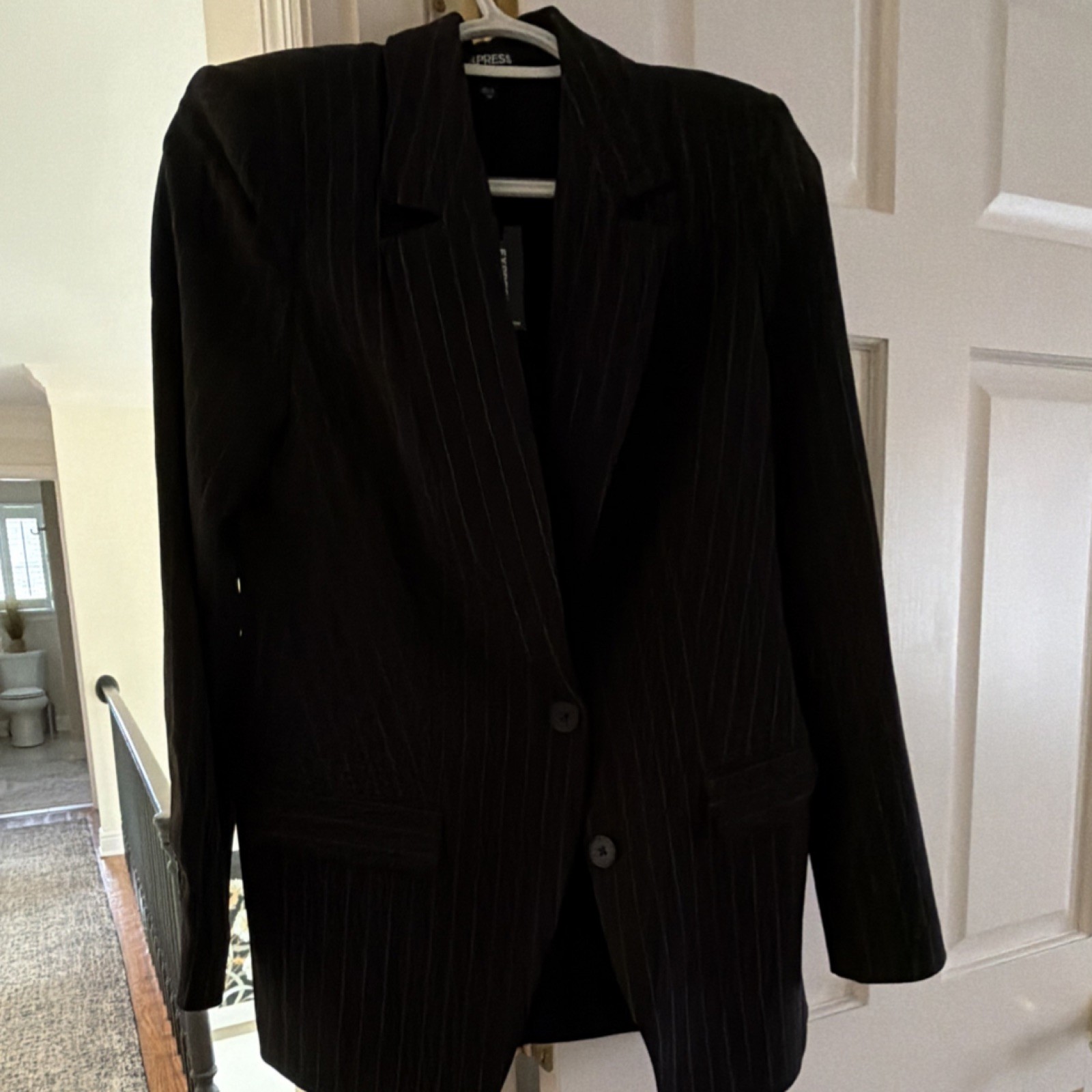 Express Women's XS Black Pinstripe Blazer Jacket Single-Breasted Notch Lapel