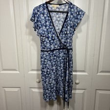 Michael Kors Faux Wrap Dress Womens S Blue Floral Stretch Boho Cottagecore