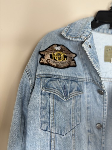 Vtg Gap Denim Jacket Men Medium Blue Patches Biker Trucker Retro Y2K Grunge - Picture 4 of 8
