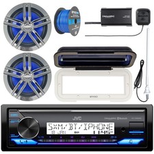 JVC KD-X38MBS Single-DIN Marine Bluetooth Receiver, 2x 6.5" 180W 2-Way Speakers