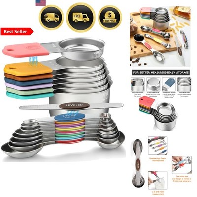Magnetic Measuring Cups and Spoons Set Stainless Steel Stackable 16 Piece