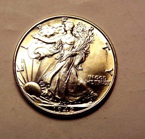 1942 WALKING LIBERTY HALF DOLLAR, GEM BU,  TAKEN FROM AN ORIGINAL BU ROLL !