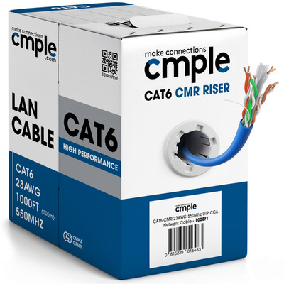 Cat6 Ethernet Cable 1000ft Riser CMR Solid 23AWG UTP 550MHz Pull Box Blue