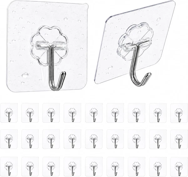 Klebehaken Transparent, 30 StüCk Klebehaken Extra Stark, Selbstklebend Haken Ohn-image
