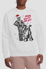 Image of Star Wars Merry Christmas Droids Mens Sweatshirt White