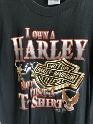 Vtg 80s 1988 3D Emblem I Own A Harley Davidson Not Just A T Shirt