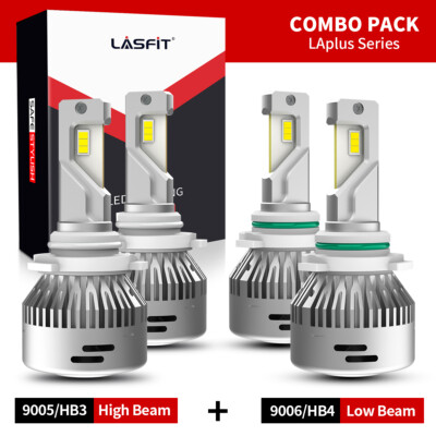 Lasfit LED 9005 9006 Headlight Bulbs High Low Beam Combo Kit 6000K 3000LM CANBUS