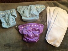 3 Bamboo Cloth Diaper Covers - Pocket Diapers Plus 4 Absorbent Terry Inserts