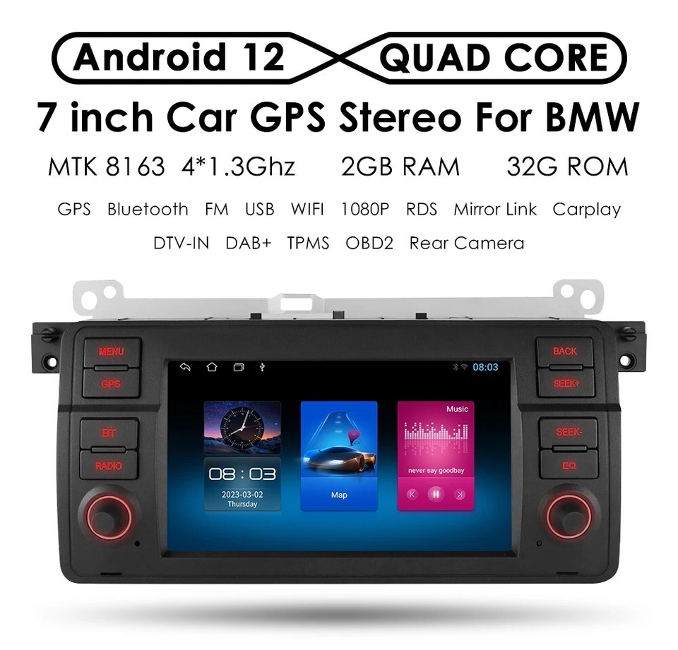 For BMW E46 3Series 328i 325i 320 Android 13 Car GPS Navi Stereo Radio Carplay — 第 4/4 张图片