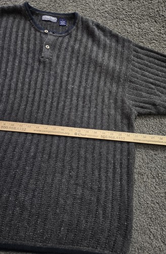 Vintage Sweater Men's Large Knit Textured Striped Henley Pullover Grandpa 90s - Picture 4 of 6