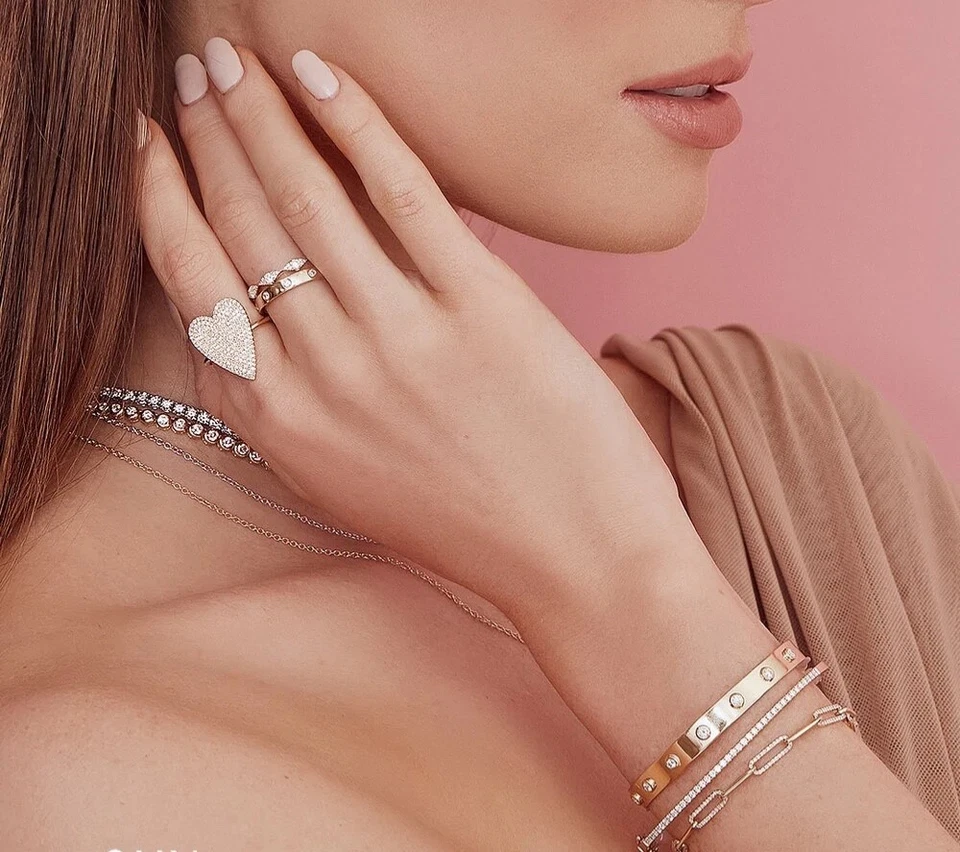 14K Two Tone Gold Diamond Paper Clip Link Bracelet Natural Round Cut - Image 3 of 3