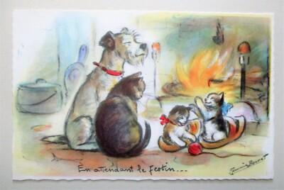 CP Germaine Bouret numbered 1203 Cut out with cats ''waiting for the feast''
