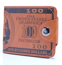 Wallet Men's Leather One Hundred Dollar Bill Bifold Folding Billfold Wallet New