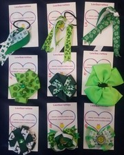lexibarrettes Handmade Pony Tail Tie Clip Bows Saint Patrick's Day 5 EACH