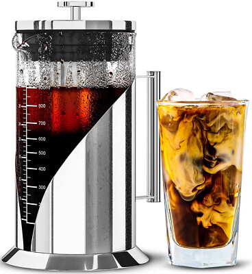 Cafe Du Chateau Cold Brew Coffee Maker - 34oz Airtight Iced Coffee & Tea Pitcher