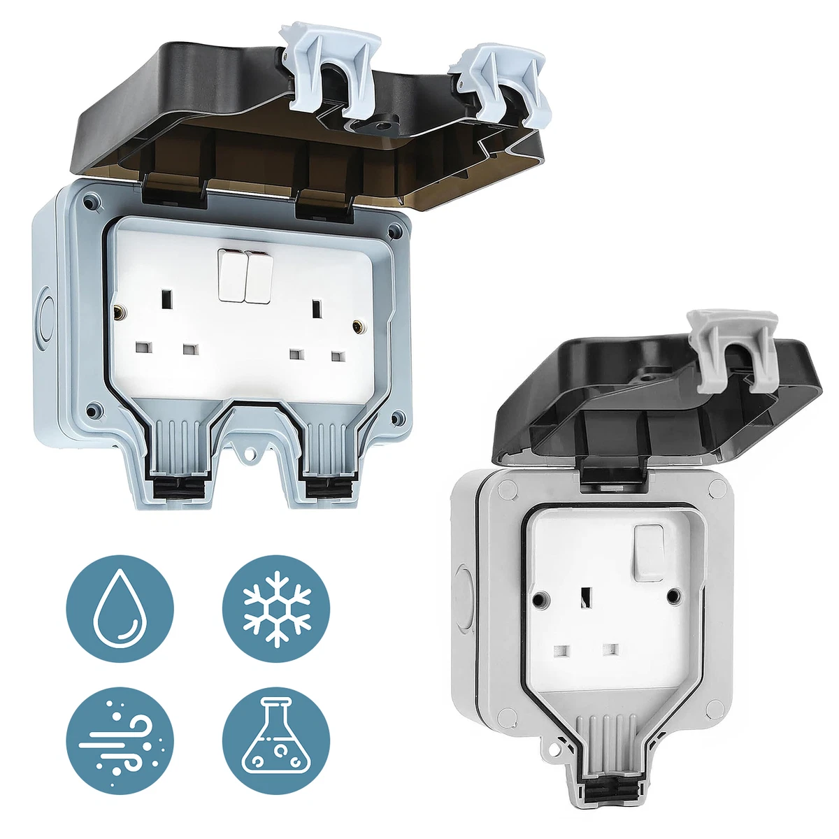 Weatherproof Outdoor Plug 1 2Gang Twin Switched Double Socket Outside Box 13A