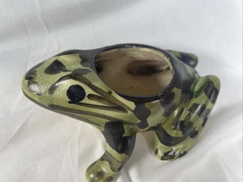VINTAGE BRUSH MCCOY FROG PLANTER 5.5" SMALL GARDEN WHIMSICAL FAIRY GREEN BROWN