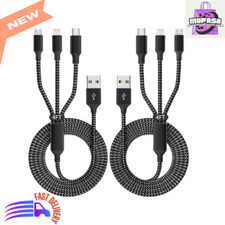 3 in 1 Universal Multi USB Charging Cable - 2Pack, 4FT, Nylon Braided, Type-C