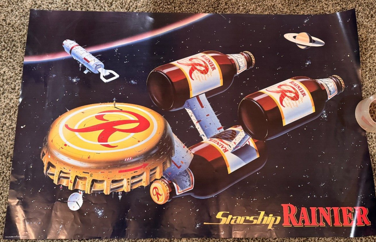 Vintage Rainier Beer Starship Rainier Poster, 1970s Star Trek Spoof Very Rare