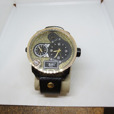 TECHNO PAVE 6854 WATCH W/BLACK BAND & GOLD GLITTER FACE NICE!!!!!
