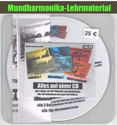 Mundharmonika: FOLKHARP 1, BLUESHARP 1, HARP SONGBOOK von DIDI NEUMANN Daten-CD! - Bild 1 von 4