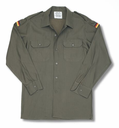 German Army Shirt Original Military Surplus Combat Field Cargo Work Olive Green - Afbeelding 1 van 1