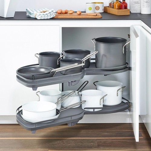 2 Tier Kitchen Pull Out Corner Cabinet Storage Unit Carousel Cupboard Shelf Rack - Picture 2 of 14