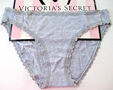VICTORIA'S SECRET Cotton Bikini Panty VS Lace Trim S M L XL Heather Gray NWT